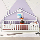 House-Shaped Bedside Floor Bed With Guardrails, Slats, With Door - Furniture Home Direct
