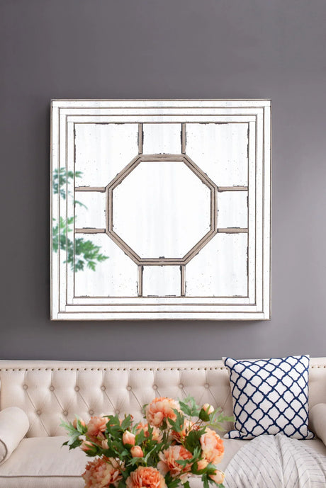 Antique Style Decorative Square Wall Mirror With Mirrored Frame, Wall Decor For Living Room Entryway, Console Lean Against Wall - Silver - Furniture Home Direct
