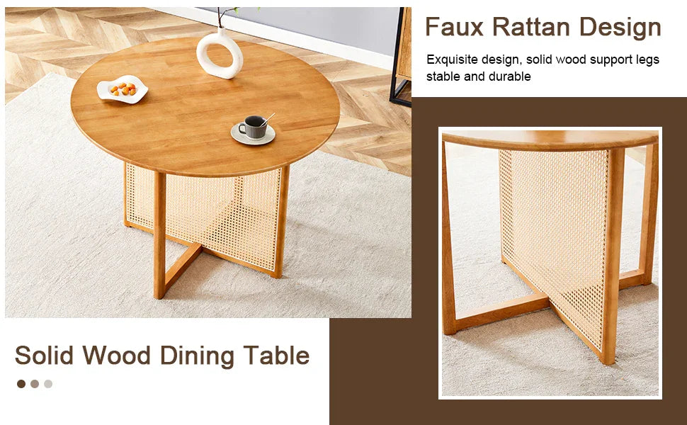 Round Dining Table Solid Wood Countryside Retro Natural - Furniture Home Direct