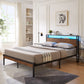Metal Platform Bed Frame With Wooden Headboard And Footboard With USB Liner, LED Lights, No Box Spring Needed, Large Under Bed Storage - Furniture Home Direct