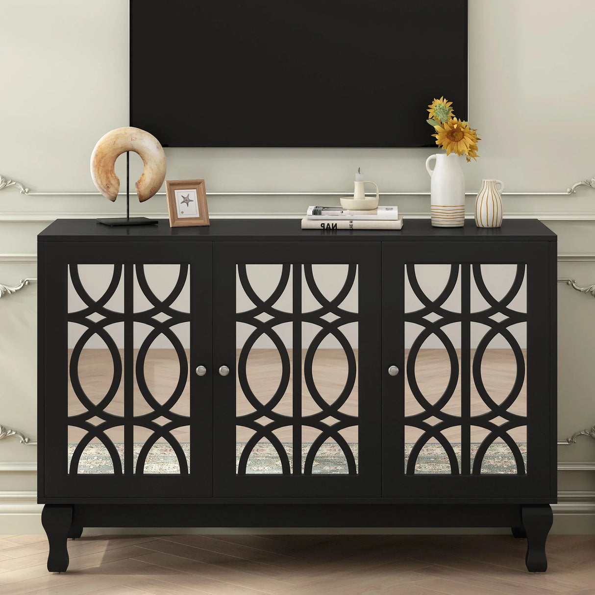 Modern Mirrored TV Stand, 3 Adjustable Shelves For Living Room - Furniture Home Direct