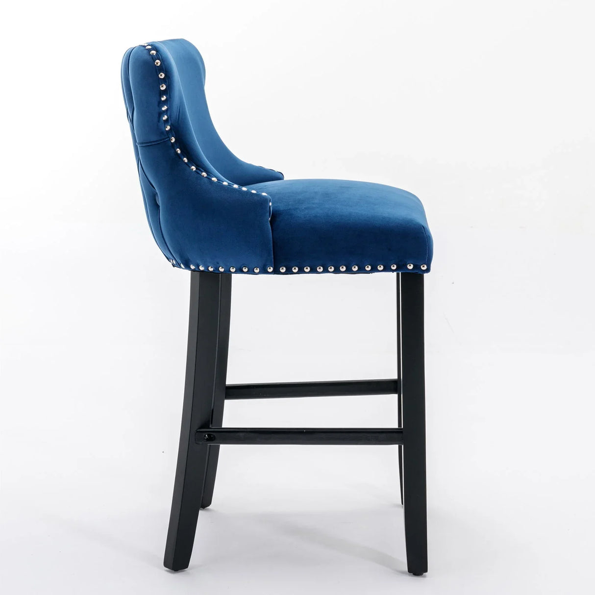 Contemporary Velvet Upholstered Wing-Back Barstools With Button Tufted Decoration And Wooden Legs, And Chrome Nailhead Trim, Leisure Style Bar Chairs, Bar Stools (Set of 2) - Furniture Home Direct