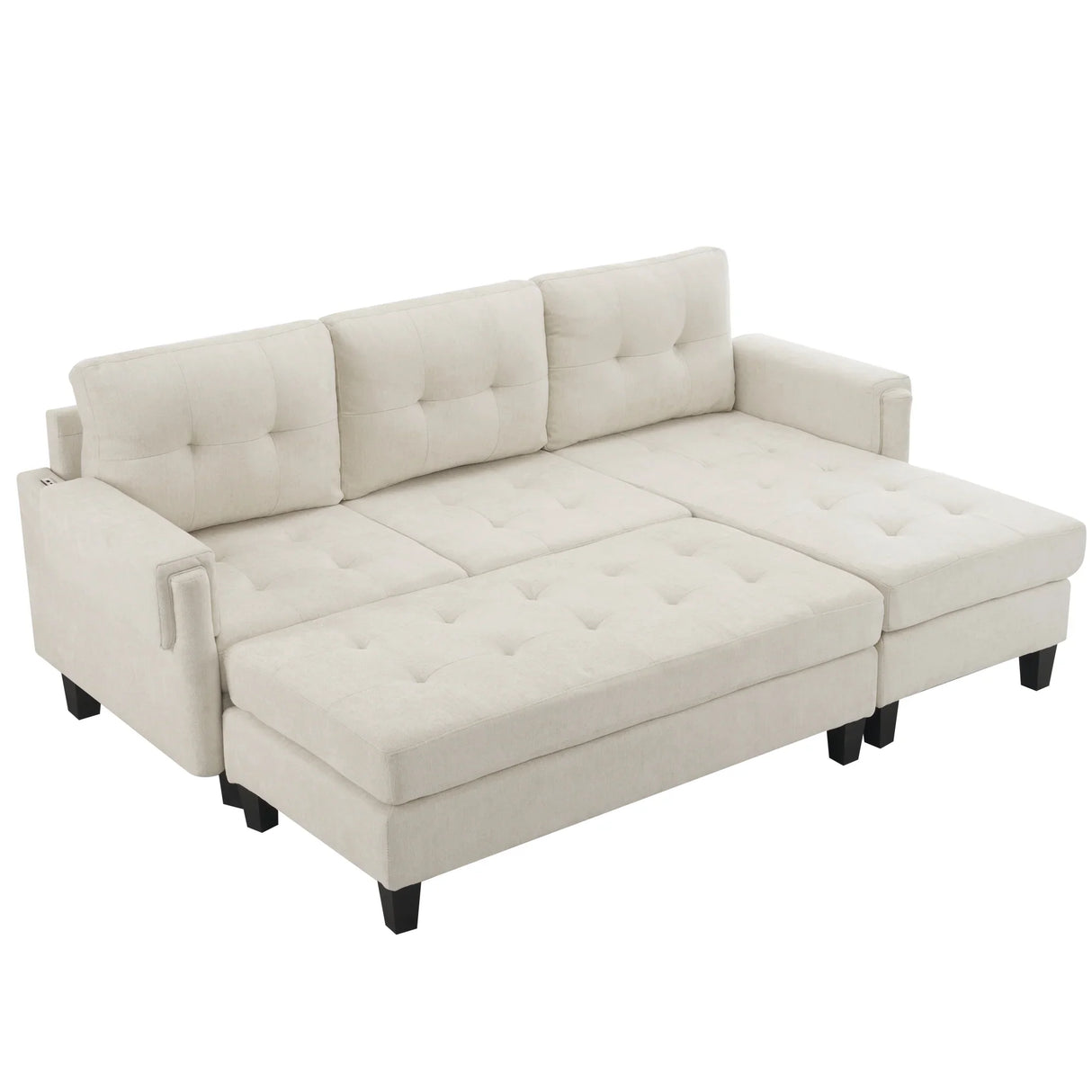Sleeper Sectional Chenille L Shaped With Chaise Beige - Furniture Home Direct