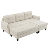 Sleeper Sectional Chenille L Shaped With Chaise Beige - Furniture Home Direct