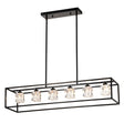 6 Light Farmhouse Chandelier, Modern Industrial Linear Rectangular Crystal Pendant Light Cage Chandelier For Dining Room, Kitchen Island, Bar, Long Table, G9*6 Bulbs Included - Matte Black - Furniture Home Direct