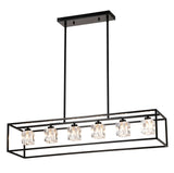 6 Light Farmhouse Chandelier, Modern Industrial Linear Rectangular Crystal Pendant Light Cage Chandelier For Dining Room, Kitchen Island, Bar, Long Table, G9*6 Bulbs Included - Matte Black - Furniture Home Direct