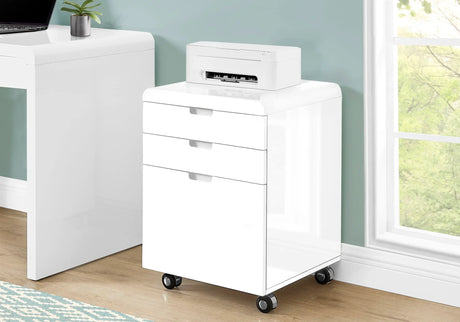 File Cabinet, Rolling Mobile, Storage Drawers, Printer Stand, Office, Work, Glossy Contemporary, Modern - White - Furniture Home Direct