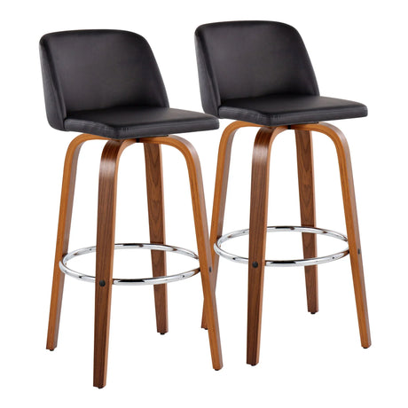 Toriano - Mid Century Modern Fixed Height, Barstool With Swivel With Round Footrest (Set of 2) - Furniture Home Direct