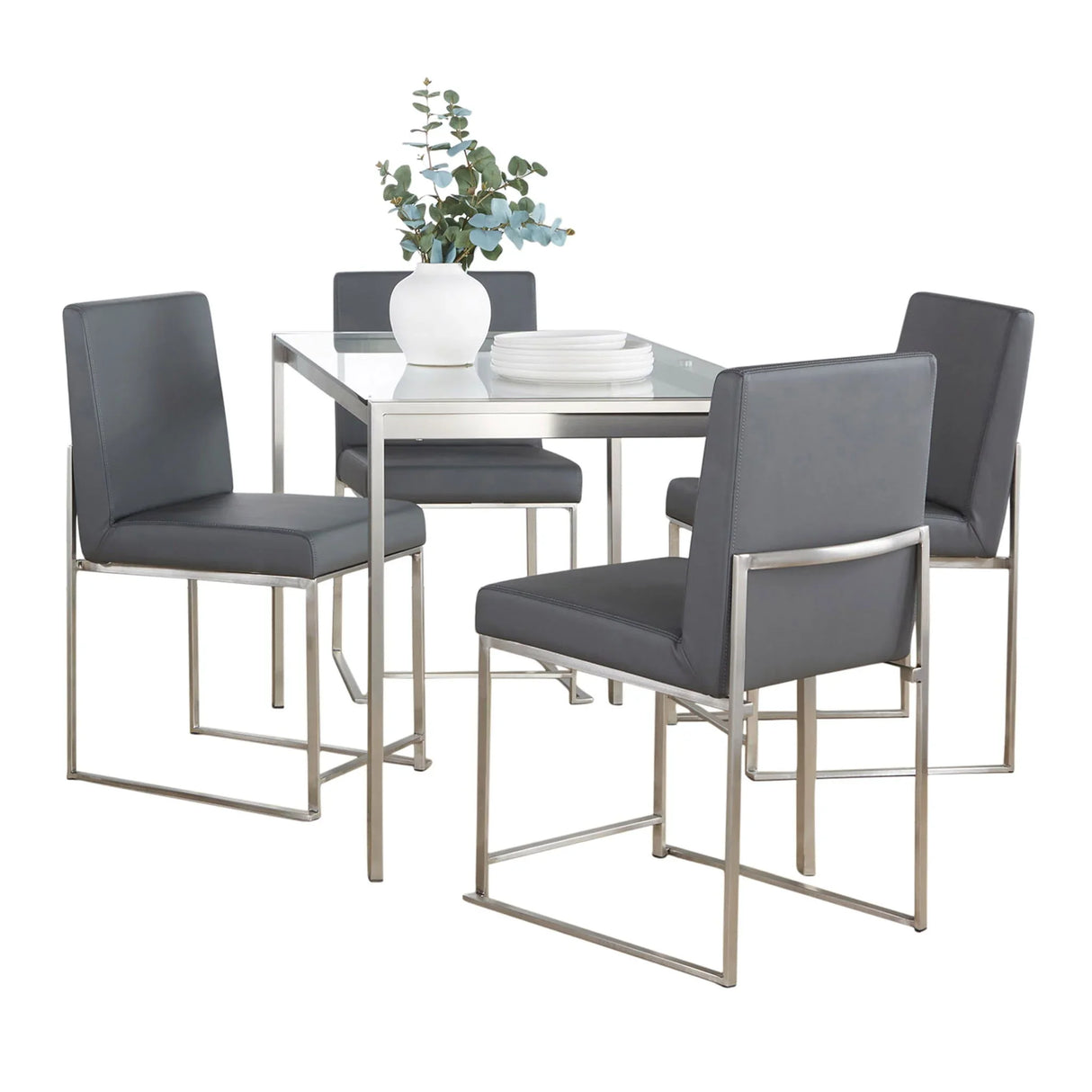 Fuji - High Back Contemporary Dining Set, Glass 5 Piece - Furniture Home Direct