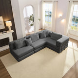 Modular L Shaped Floor Living Room Sofa Set With 6 Pillows - Furniture Home Direct