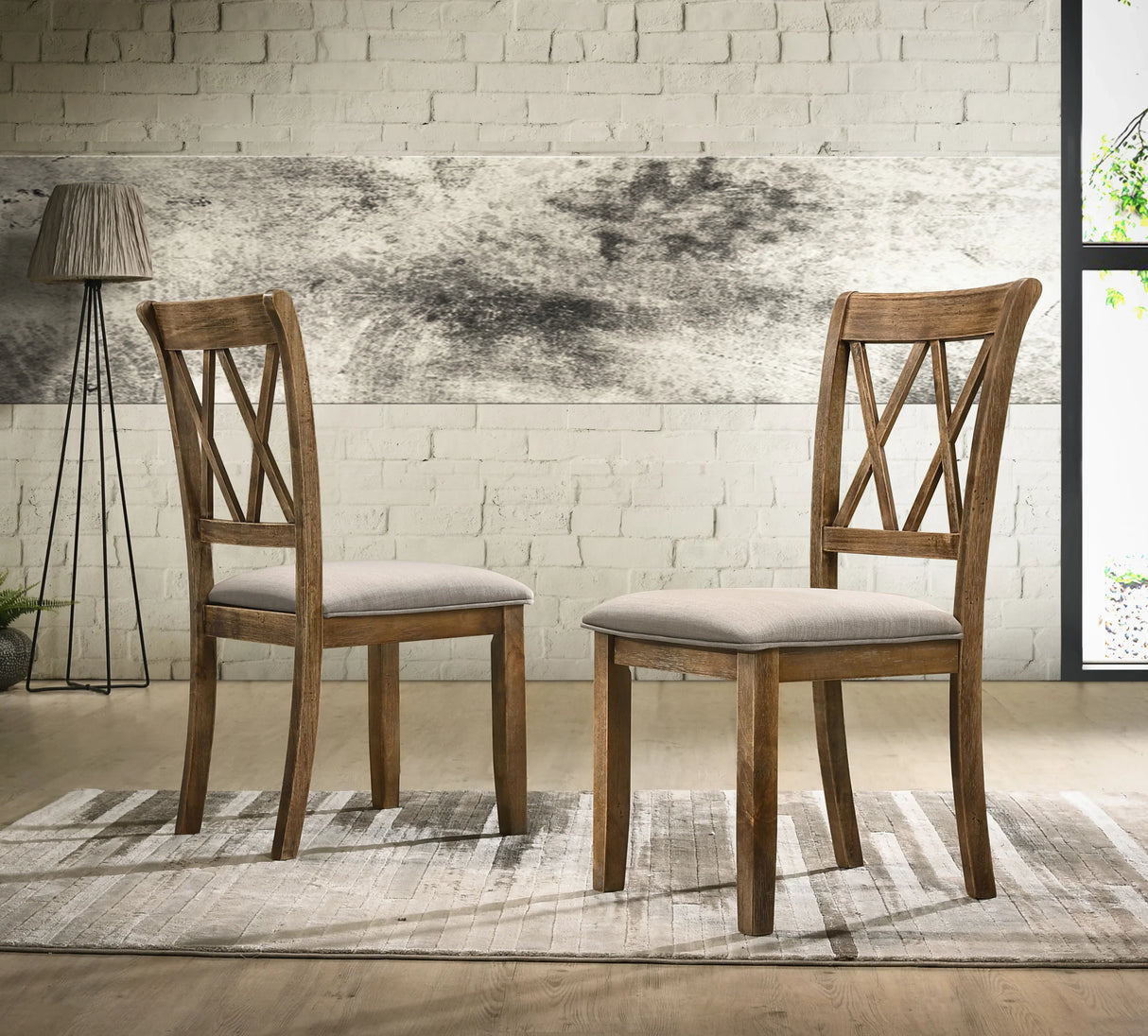 Dining Set Round Solid Wood Table Crossback Chairs Brown - Furniture Home Direct