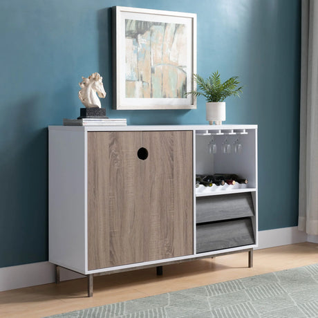 Wooden Display Rack, Cabinet With Drawer, Holds 6 Wine Glass - White / Dark Taupe - Furniture Home Direct