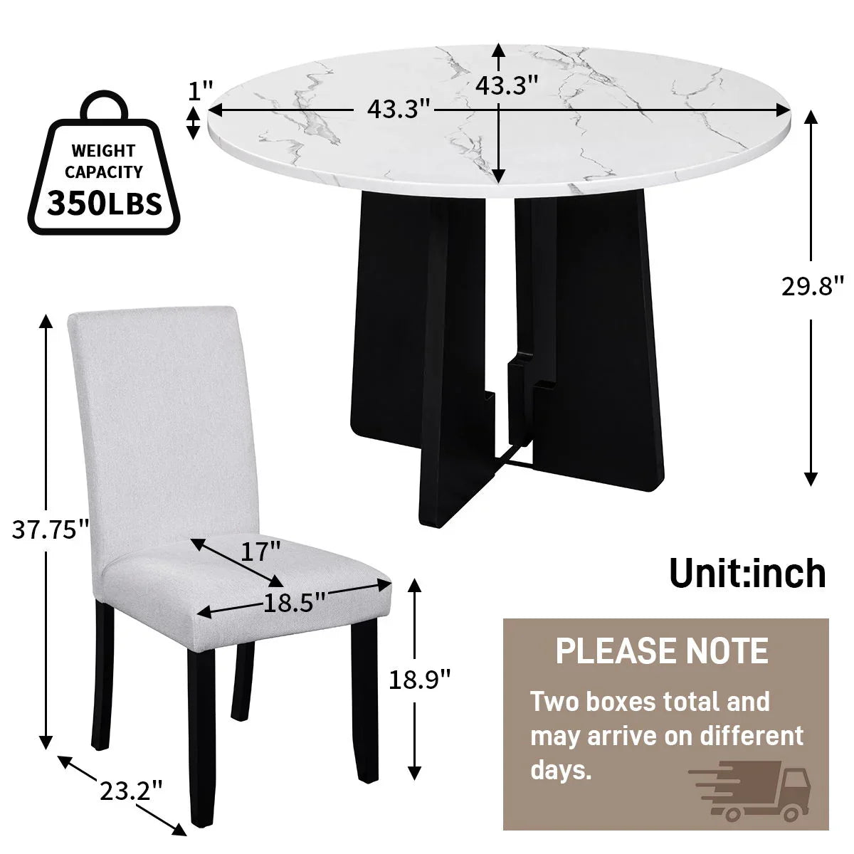 5 Piece Round Dining Table Set, Modern Dining Table And 4 Upholstered Chairs For Dining Room - Furniture Home Direct