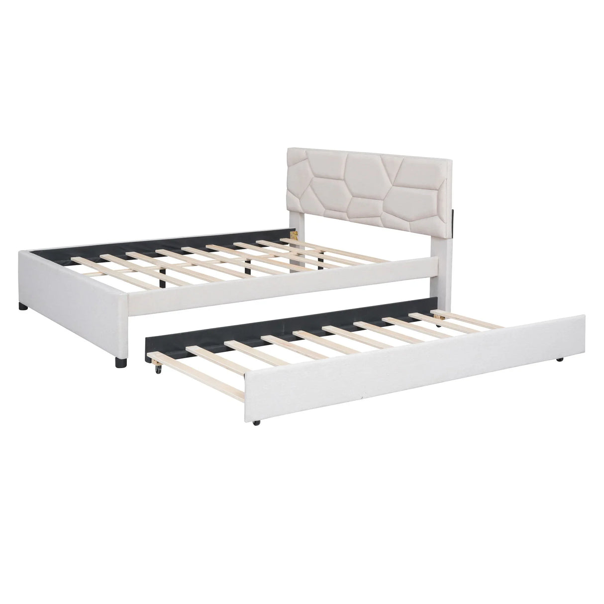Upholstered Platform Bed With Brick Pattern Headboard And Twin Long Size Trundle - Furniture Home Direct