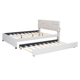 Upholstered Platform Bed With Brick Pattern Headboard And Twin Long Size Trundle - Furniture Home Direct