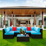 Outdoor Sectional Set With Blue Cushions - Furniture Home Direct