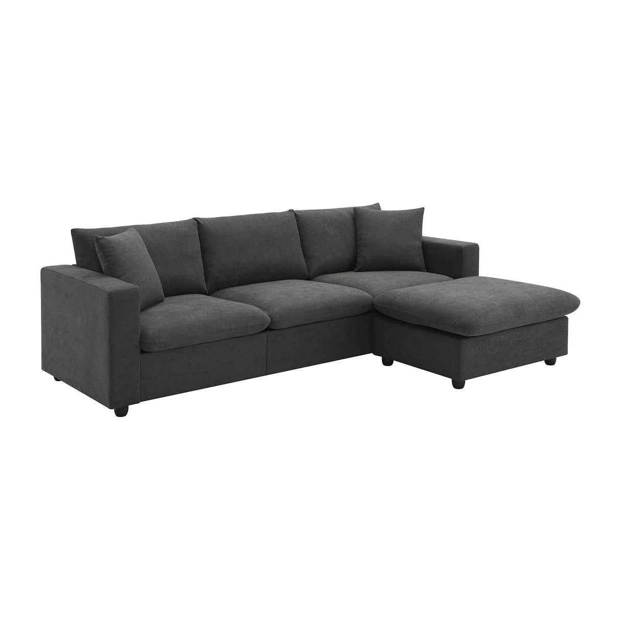 Modern Sectional Sofa, L-Shaped Couch Set With 2 Free Pillows, 4-Seat Polyester Fabric Couch Set With Convertible Ottoman For Living Room, Apartment, Office - Furniture Home Direct