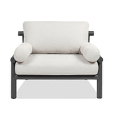 Zara - Dowel Frame Bolster Patio Deep Seating Armchair, Axroma Olefin - Wheat Beige - Furniture Home Direct