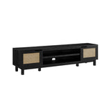 Modern Rattan Door Low TV Stand For TVs Up To 80" - Black - Furniture Home Direct