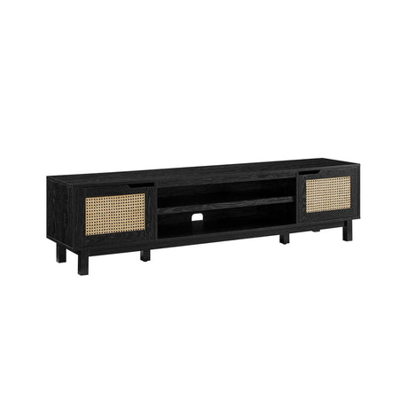 Modern Rattan Door Low TV Stand For TVs Up To 80" - Black - Furniture Home Direct