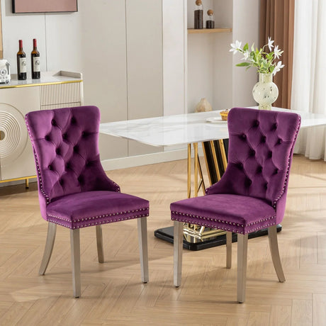 Nikki - Modern, High-End Tufted Solid Wood Contemporary Velvet Upholstered Dining Chair With Chrome Stainless Steel Plating Legs, Nailhead Trim (Set of 2) - Furniture Home Direct
