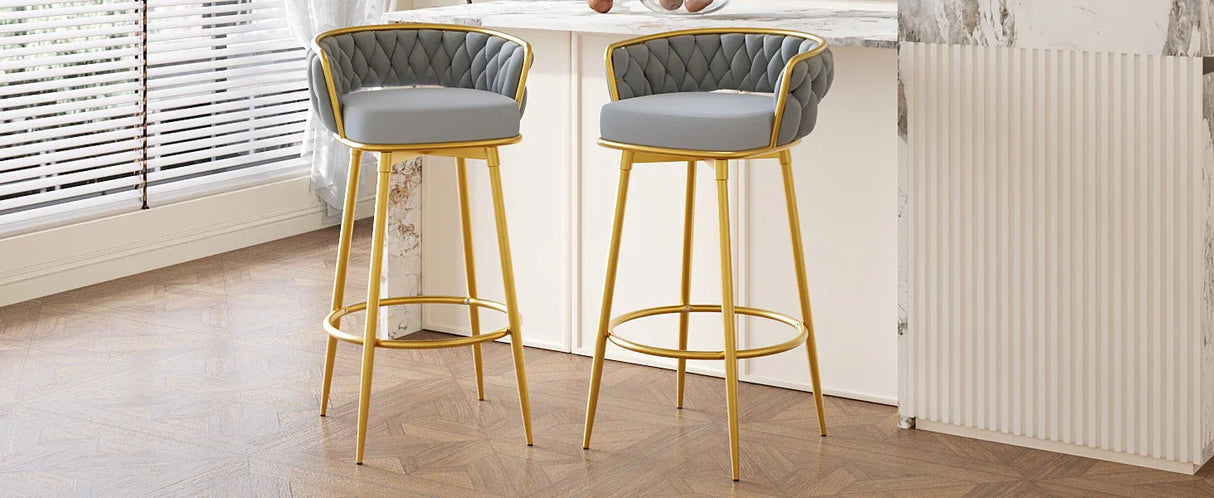Bar Stools Set Of 2 Swivel Counter Height Gold Frame Grey - Furniture Home Direct