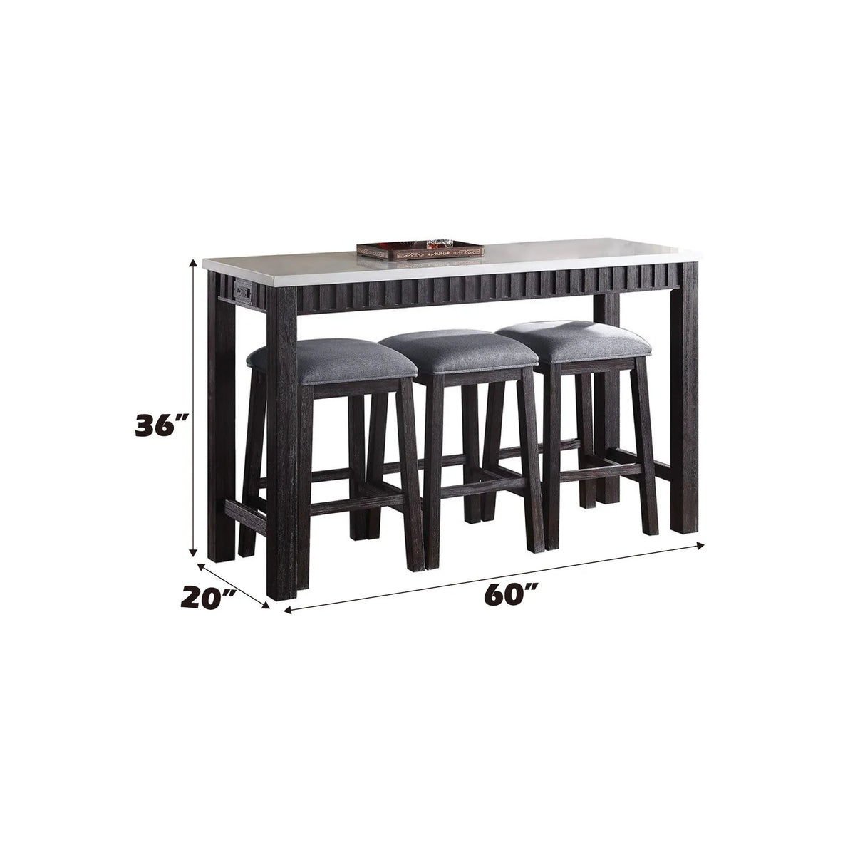 Necalli - Marble Top Weathered 4 Piece Pack Counter Height Table Set - Espresso - Furniture Home Direct