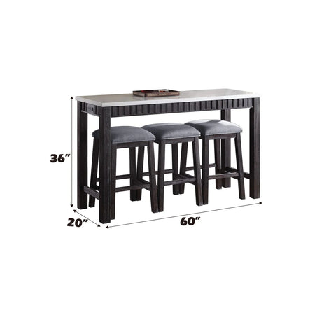 Necalli - Marble Top Weathered 4 Piece Pack Counter Height Table Set - Espresso - Furniture Home Direct