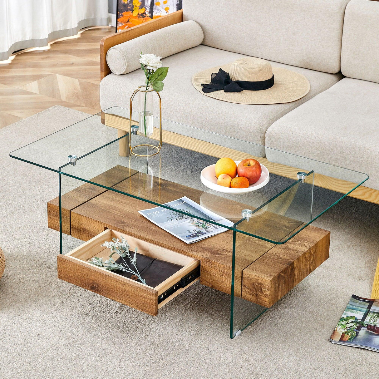 Modern 2 Tier Square Coffee Table, Elegant Marble Pattern - Furniture Home Direct
