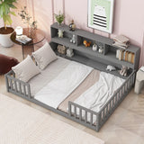 Floor Bed With Side Bookcase, Shelves, Guardrails - Furniture Home Direct