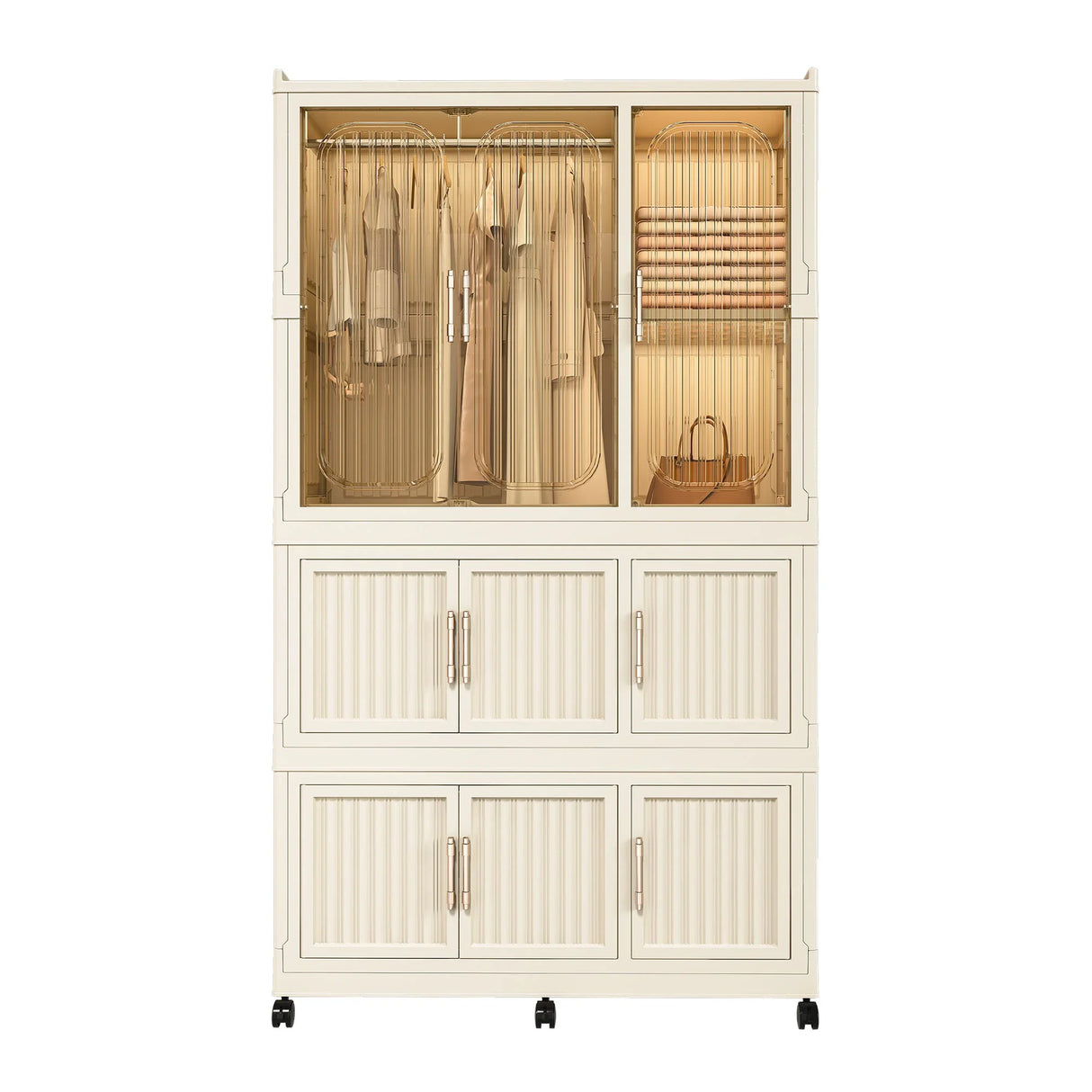 Portable Wardrobe Closet Storage Organizer With 9 Magnetic Doors - Cream White - Furniture Home Direct