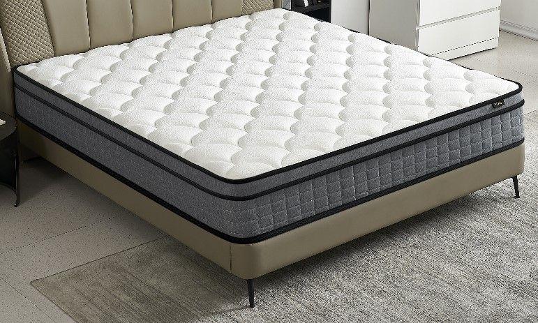 12" Hybrid Pillow Top Mattress A Box With Gel Infused Memory Foam, Breathable And Hypoallergenic, Medium Firm For Lumbar Support - Furniture Home Direct