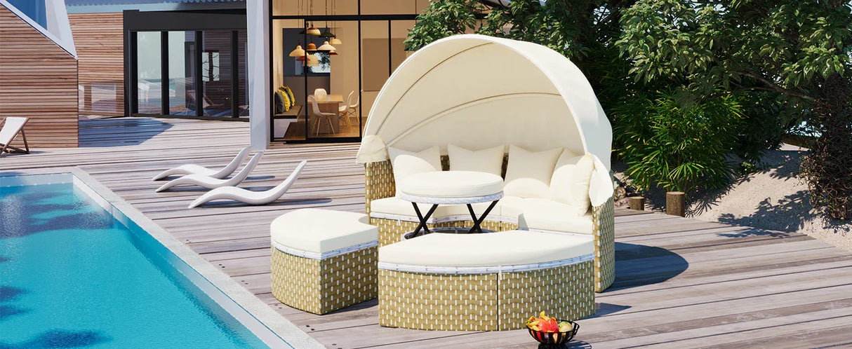 Outdoor Daybed With Retractable Canopy Cushions Beige - Furniture Home Direct