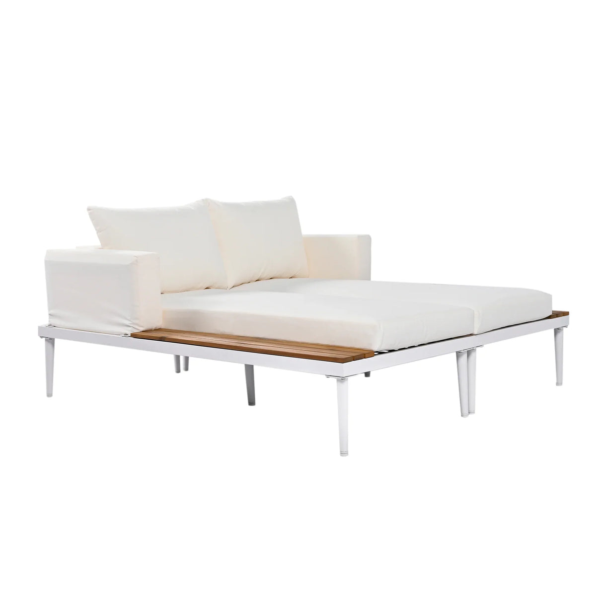 Outdoor Chaise Lounge Modern Cushions Wood Tray Beige - Furniture Home Direct