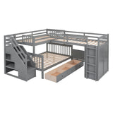 L Shaped Bunk Bed With 3 Drawers, Portable Desk And Wardrobe - Furniture Home Direct