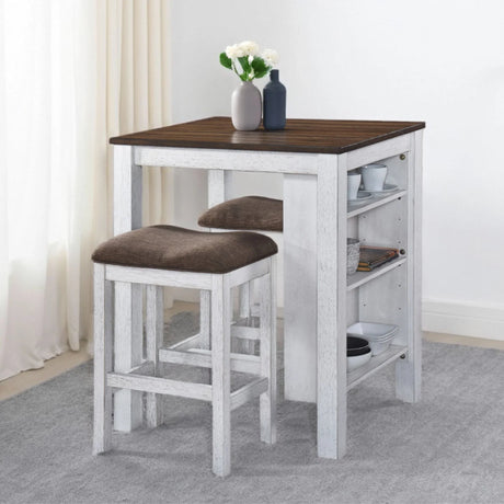3 Pieces Counter Set Storage Space For Small Space Modern Farmhouse Design Retro Design Easy To Assembly - Antique Dark Oak / Antique White - Furniture Home Direct