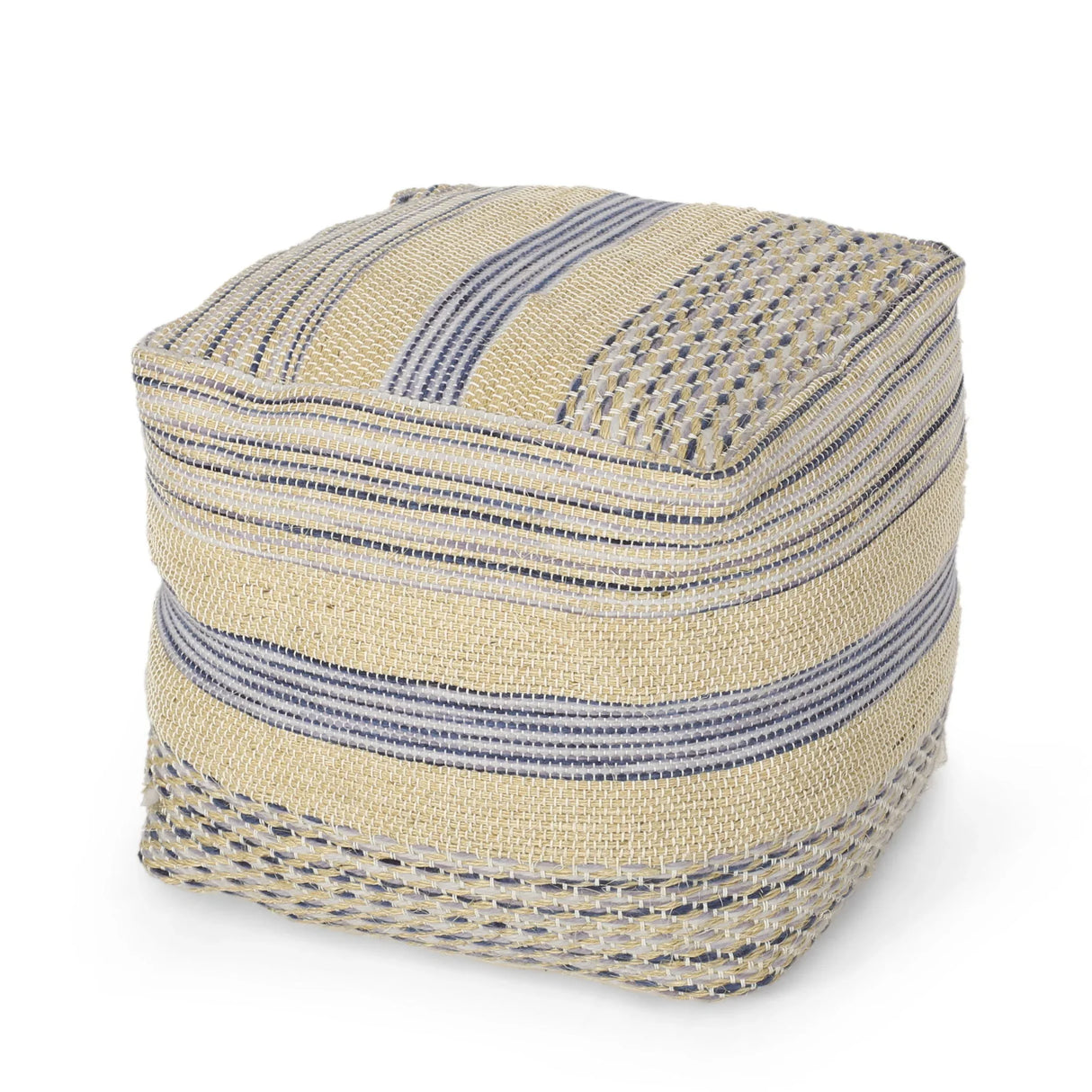 Western - Handcrafted Fabric Pouf, Durable - Natural / Blue - Furniture Home Direct