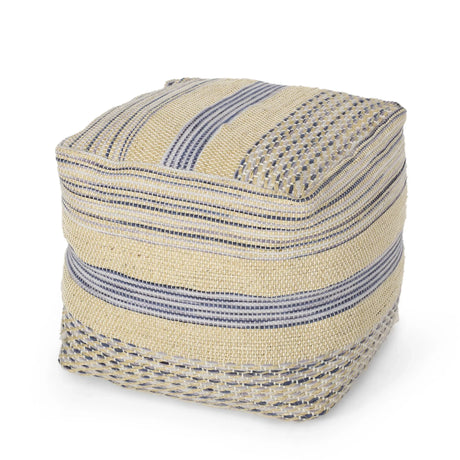 Western - Handcrafted Fabric Pouf, Durable - Natural / Blue - Furniture Home Direct