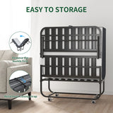 Twin Folding Bed With Memory Foam Mattress Portable Rollaway Bed Sturdy Metal Frame - Brushed Nickel - Furniture Home Direct