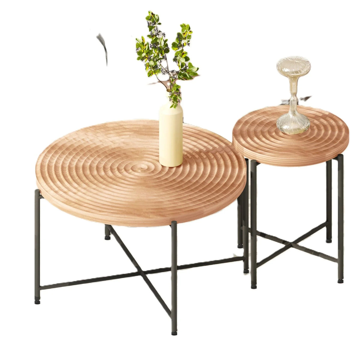 Coffee And End Table Set Waterproof Cover, Distressed Cylindrical Design, Legs Classic Rustic Charm (Set of 2) - Furniture Home Direct