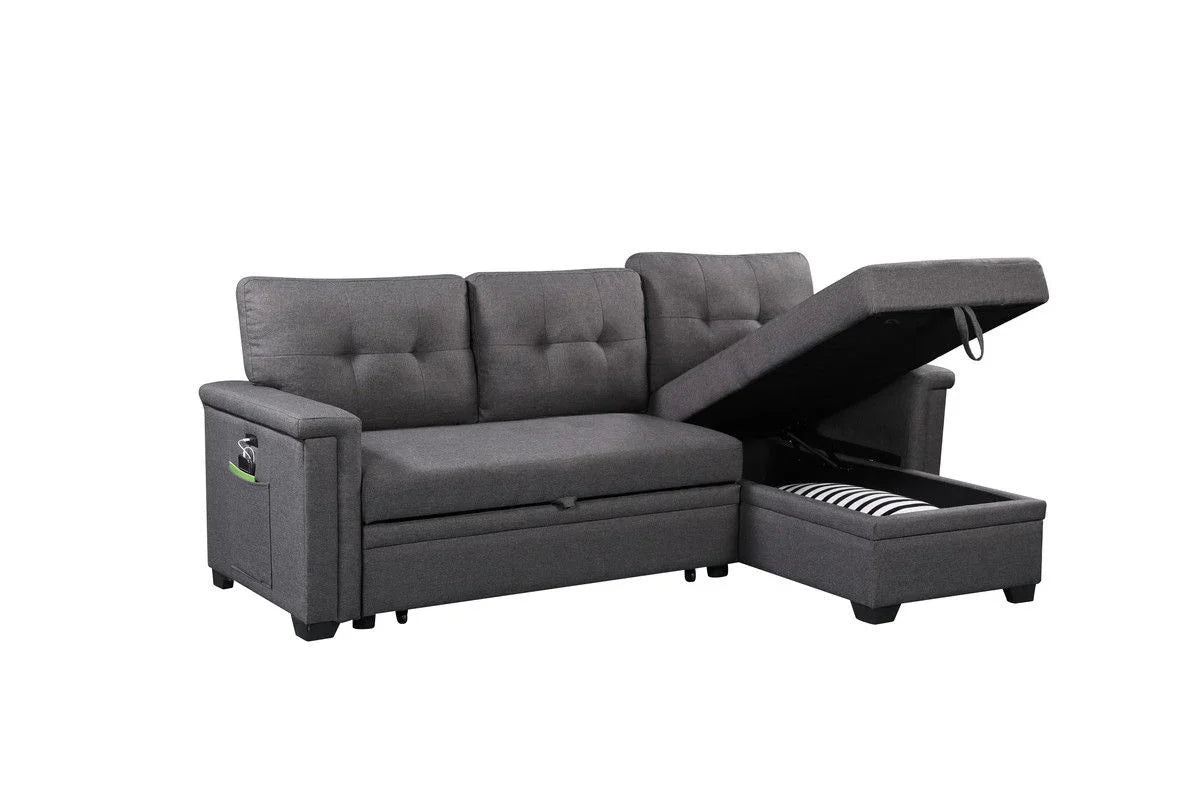 Nathan - Reversible Sleeper Sectional Sofa With Storage Chaise, USB Charging Ports And Pocket - Furniture Home Direct