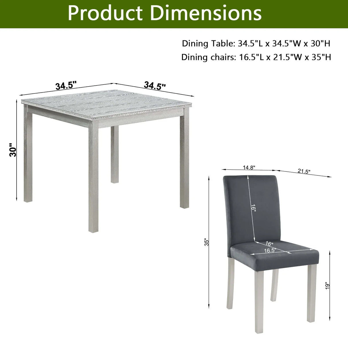 5 Pieces Wooden Dining Table Set, Square Table And 4 Upholstered Chairs - Furniture Home Direct