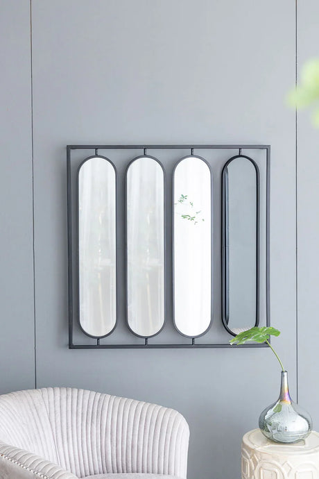 Large 4 Oval Wall Mirror With Square Frame, Home Decor For Living Room, Bedroom, Entryway, Office - Black - Furniture Home Direct