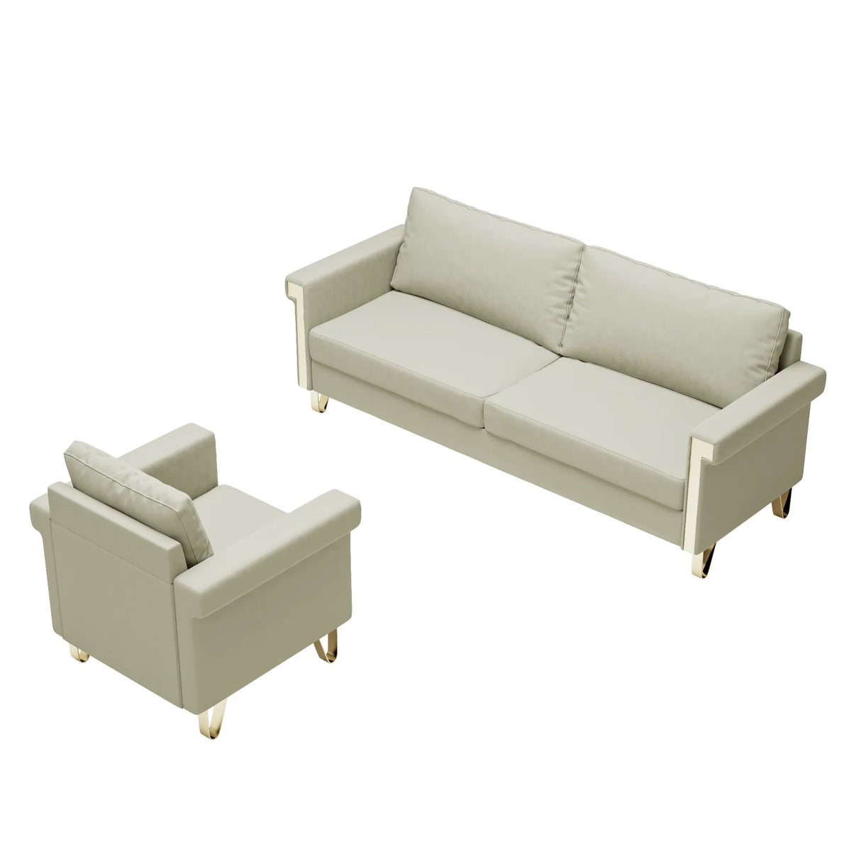 Sofa and Chair Velvet Elegant Living Room Two Piece - Beige - Furniture Home Direct