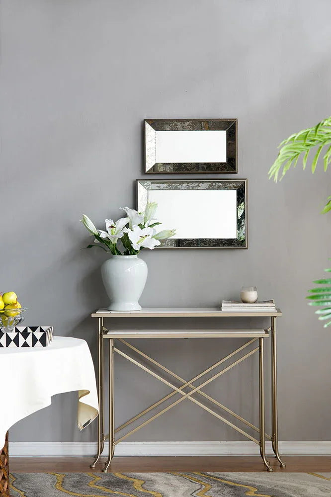 Antique Rectangle Mirror With Floral Accents, Mirrored Display Tray, Hanging Wall Mirror - Furniture Home Direct