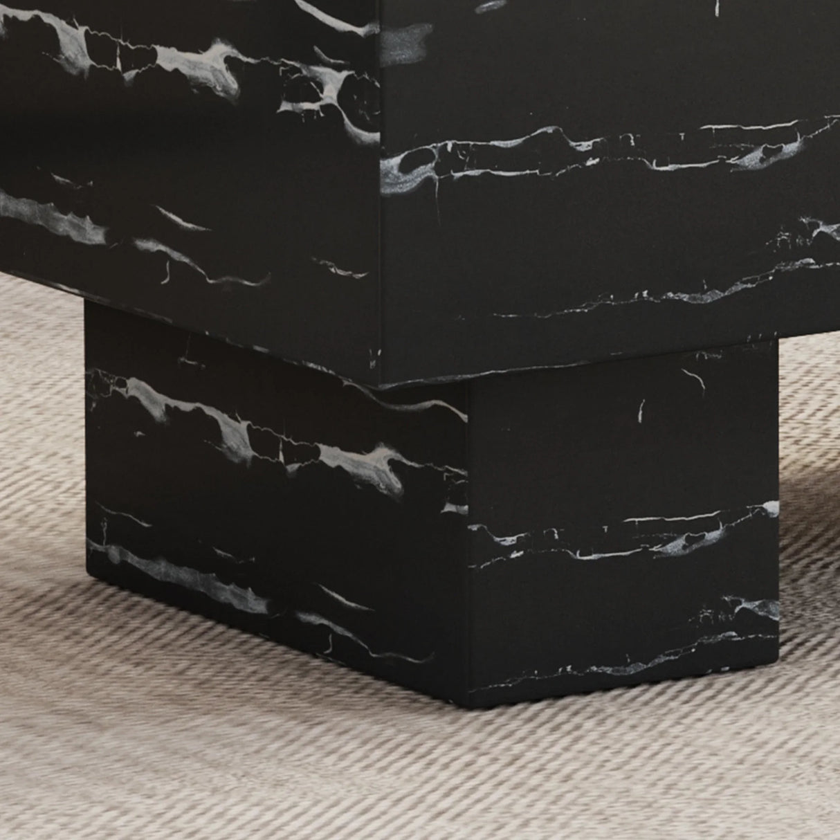 Coffee Table Modern Marble Texture With Block Base Black - Furniture Home Direct