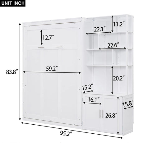 Full Size Murphy Bed With Multiple Storage Shelves - White - Furniture Home Direct