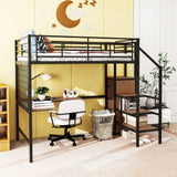 Loft Bed With Desk And Grid, Stylish Frame With Lateral Storage Ladder And Wardrobe - Furniture Home Direct