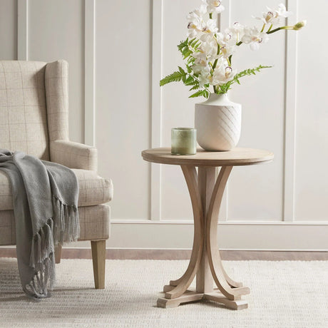 Accent Table Round Rustic Ash Veneer Reclaimed Wheat - Natural - Furniture Home Direct