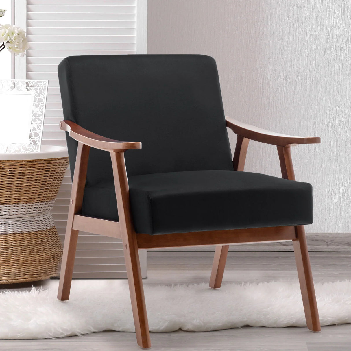 Mid Century Modern Accent Chair With Solid Wood Frame And Extra Thick Backrest - Furniture Home Direct